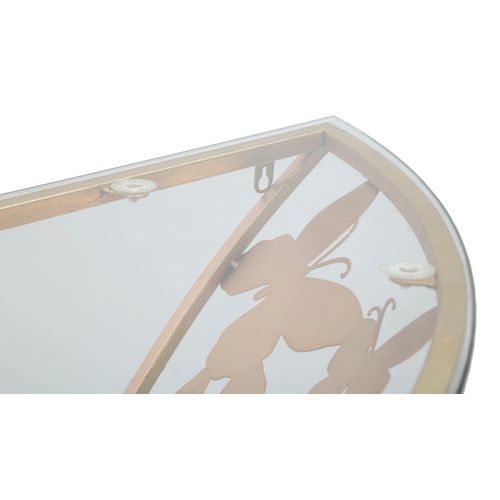 Console Murale Demi-lune Dorée Avec Papillons Et Plateau En Verre 120x40,5x37,2 Cm