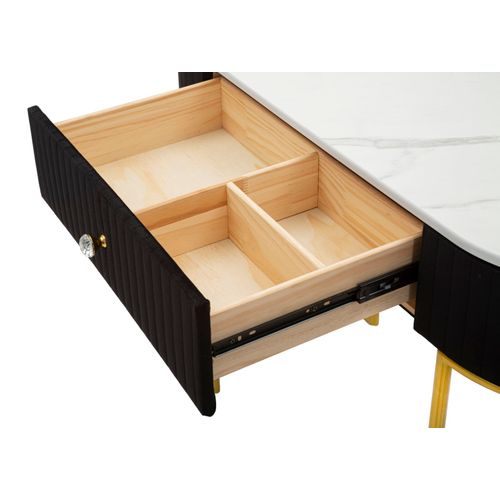 Console Rectangulaire Dorée Avec Tiroir Et Plateau En Marbre Imitation 100x43x74 Cm