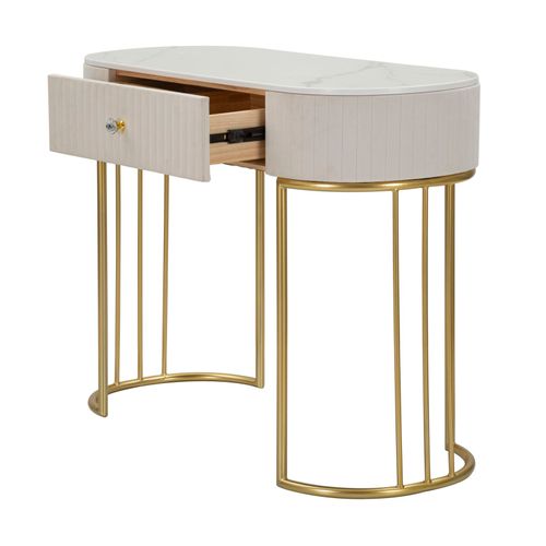 Console Rectangulaire Dorée Avec Tiroir Et Plateau Marbre Imitation 100x40x75 Cm