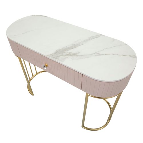 Console Rectangulaire Dorée Avec Tiroir Et Plateau Marbre Imitation 100x40x75 Cm – Rose