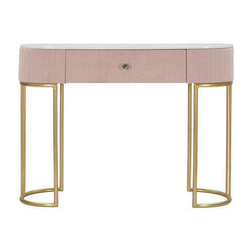 Console Rectangulaire Dorée Avec Tiroir Et Plateau Marbre Imitation 100x40x75 Cm – Rose