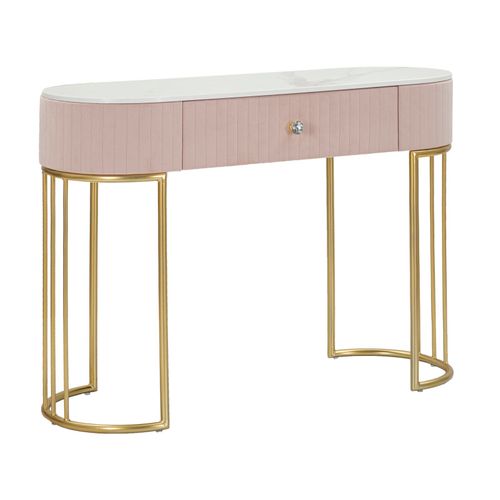 Console Rectangulaire Dorée Avec Tiroir Et Plateau Marbre Imitation 100x40x75 Cm – Rose