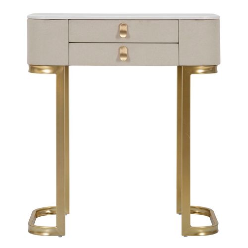 Console 2 Tiroirs En Tissu Crème Avec Plateau Effet Marbre 70x40x80 Cm