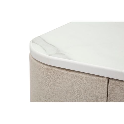 Console 2 Tiroirs En Tissu Crème Avec Plateau Effet Marbre 70x40x80 Cm