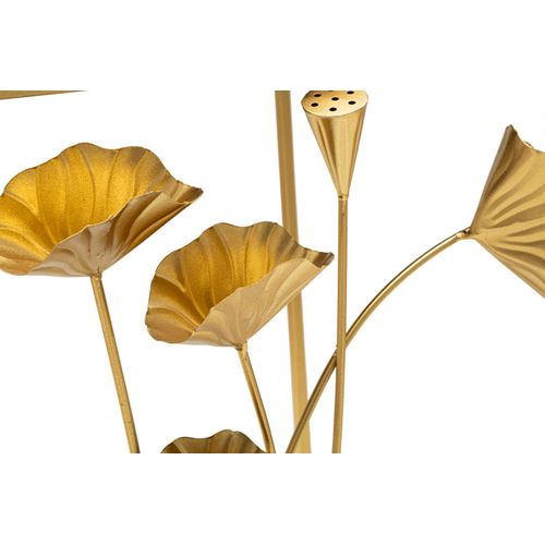 Console Dorée En Métal Avec Décor Floral Et Plateau Miroir 120x40x80 Cm