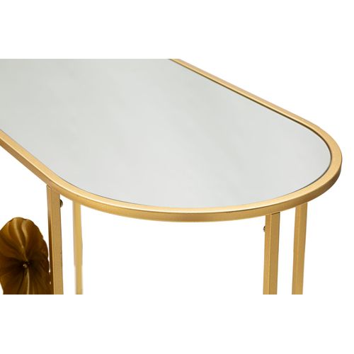 Console Dorée En Métal Avec Décor Floral Et Plateau Miroir 120x40x80 Cm