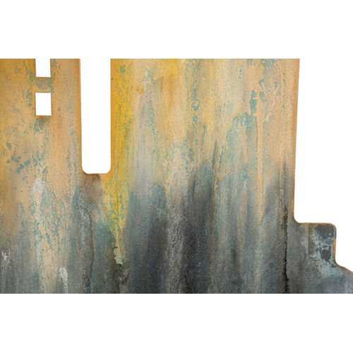 Console En Métal Doré Avec Profil De Ville Et Plateau Miroir 110x38,5x81 Cm