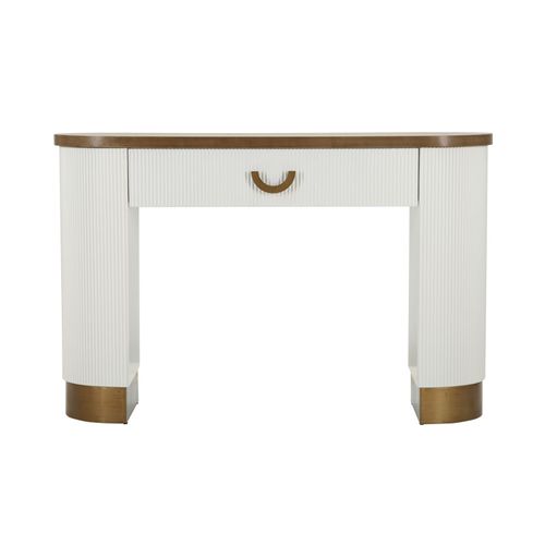 Console Moderne Blanche Avec Tiroir Et Design Arrondi 121x40x78 Cm