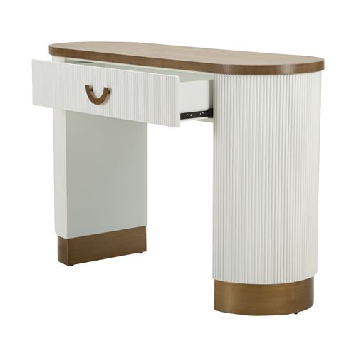 Console Moderne Blanche Avec Tiroir Et Design Arrondi 121x40x78 Cm