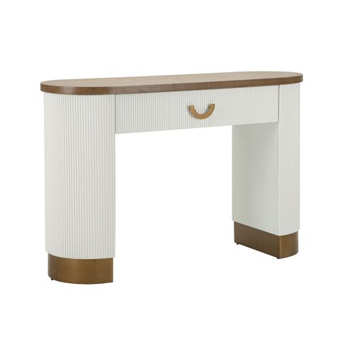 Console Moderne Blanche Avec Tiroir Et Design Arrondi 121x40x78 Cm