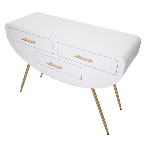 Console Blanche Style Années 70 Avec Tiroirs Et Pieds Dorés 110x40x80 Cm