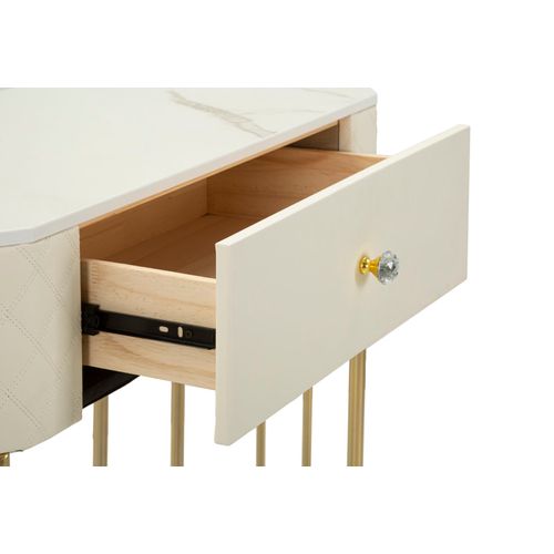 Console Murale Élégante En Simili Cuir Blanc Avec Tiroir Et Pieds Dorés 100x40x75 Cm