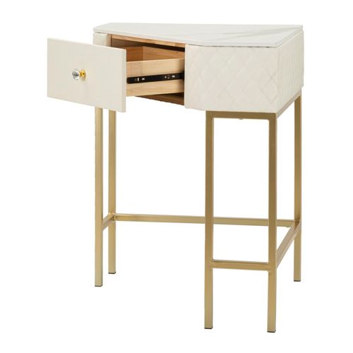 Console D'angle Sharon En Cuir Matelassé Blanc Et Pieds Dorés 84,5x60x77 Cm
