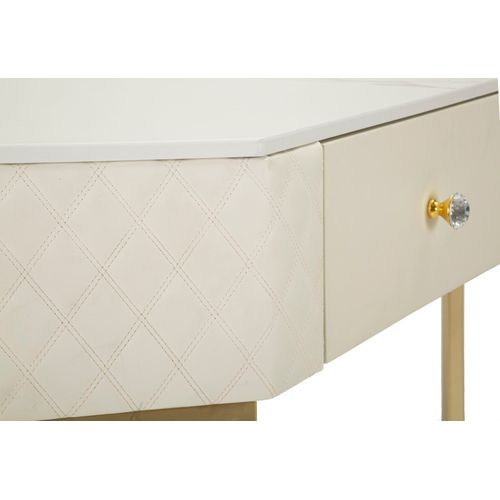 Console D'angle Sharon En Cuir Matelassé Blanc Et Pieds Dorés 84,5x60x77 Cm