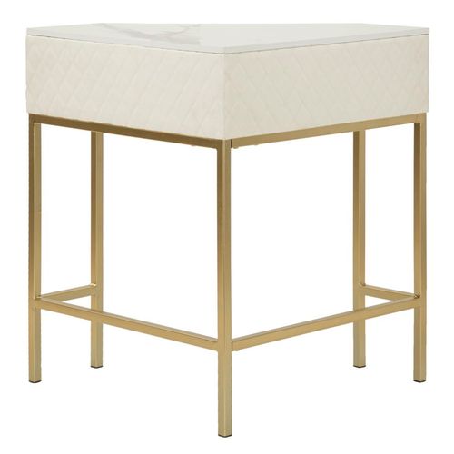 Console D'angle Sharon En Cuir Matelassé Blanc Et Pieds Dorés 84,5x60x77 Cm