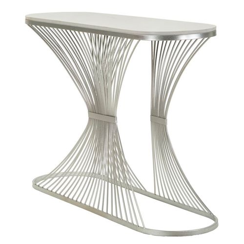 Console Stripe En Métal Argenté Et Marbre 120x35 Cm, Design Élégant Et Raffiné