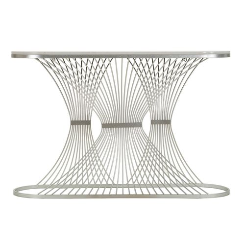 Console Stripe En Métal Argenté Et Marbre 120x35 Cm, Design Élégant Et Raffiné