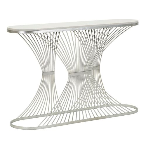 Console Stripe En Métal Argenté Et Marbre 120x35 Cm, Design Élégant Et Raffiné