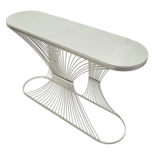 Console Stripe En Métal Argenté Et Marbre 120x35 Cm, Design Élégant Et Raffiné