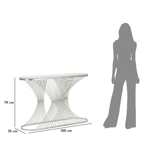 Console Stripe En Métal Argenté Et Marbre 120x35 Cm, Design Élégant Et Raffiné