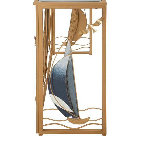 Console Nautique En Métal Doré Et Miroir 108x37 Cm, Style Marin Élégant