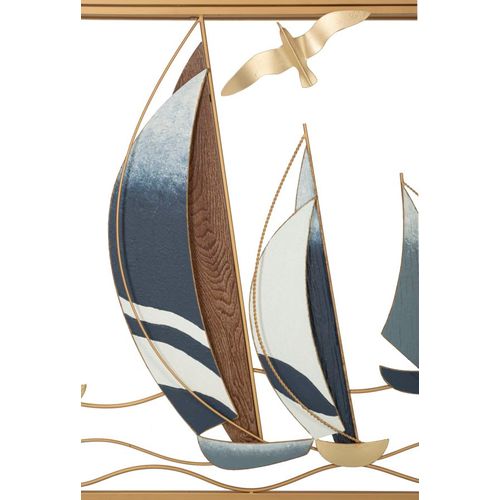 Console Nautique En Métal Doré Et Miroir 108x37 Cm, Style Marin Élégant