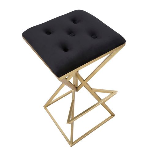 Tabouret De Bar 40x40x75 Cm Métal Doré Et Tissu Style Art Déco Luxe