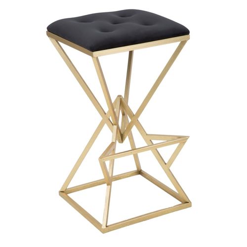 Tabouret De Bar 40x40x75 Cm Métal Doré Et Tissu Style Art Déco Luxe