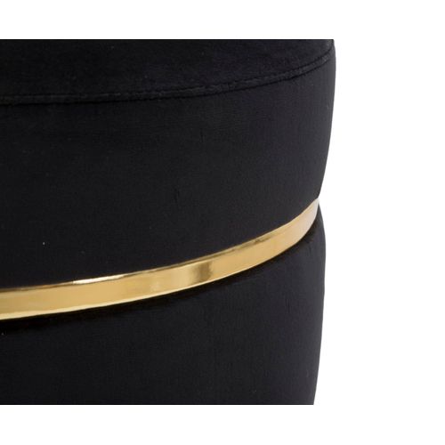 Tabouret Rond 35x40,5 Cm Velours Noir Et Bande Dorée Style Rétro Glamour