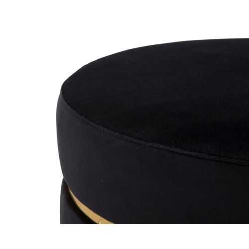 Tabouret Rond 35x40,5 Cm Velours Noir Et Bande Dorée Style Rétro Glamour