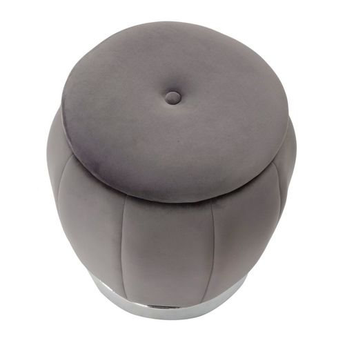 Pouf De Rangement Ø 43 Cm Velours Gris Style Hollywood Glamour