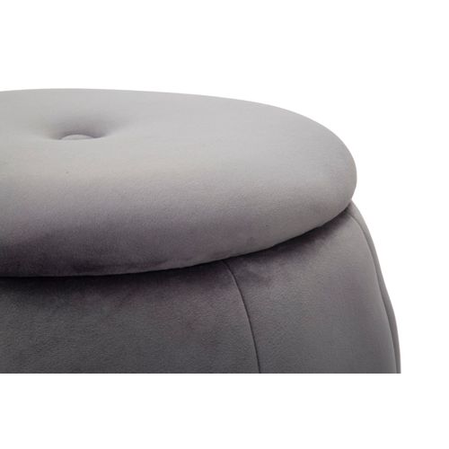 Pouf De Rangement Ø 43 Cm Velours Gris Style Hollywood Glamour