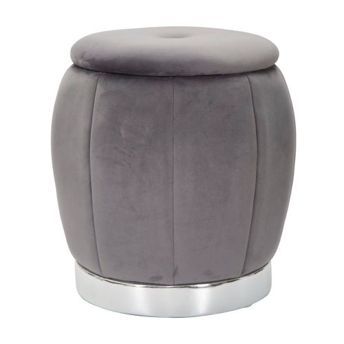 Pouf De Rangement Ø 43 Cm Velours Gris Style Hollywood Glamour