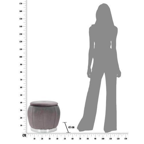 Pouf De Rangement Ø 43 Cm Velours Gris Style Hollywood Glamour