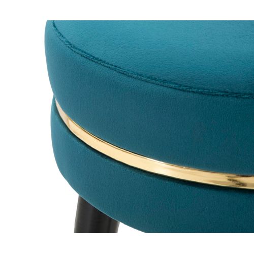 Tabouret De Bar Ø 35 X 74 Cm Velours Noir Et Touches Dorées Style Hollywood