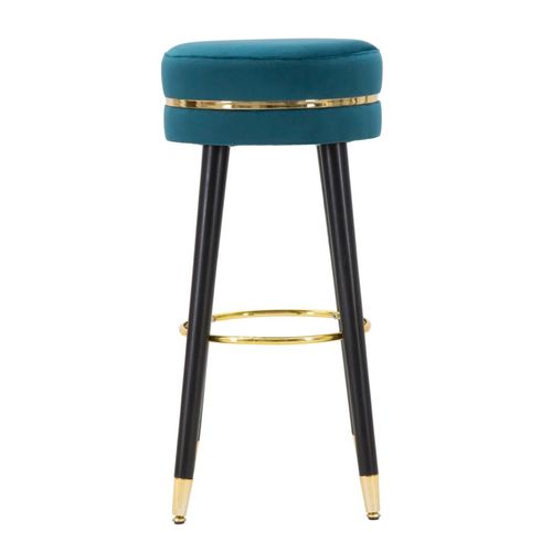 Tabouret De Bar Ø 35 X 74 Cm Velours Noir Et Touches Dorées Style Hollywood