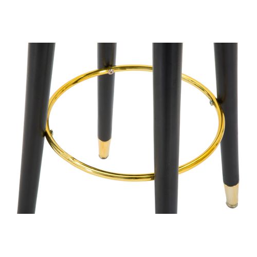 Tabouret De Bar Ø 35 X 74 Cm Velours Noir Et Touches Dorées Style Hollywood