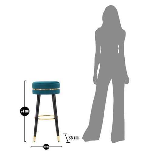 Tabouret De Bar Ø 35 X 74 Cm Velours Noir Et Touches Dorées Style Hollywood