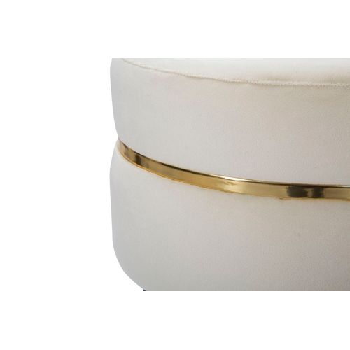 Tabouret Ø 35 X 40,5 Cm En Bois Et Velours Crème Avec Finitions Dorées Style Hollywood