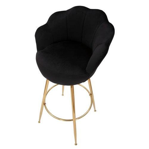 Tabouret De Bar 55x53x110 Cm En Velours Noir Et Pieds Dorés Design Floral