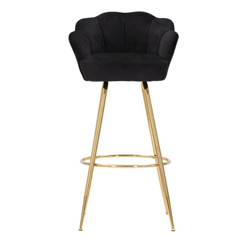 Tabouret De Bar 55x53x110 Cm En Velours Noir Et Pieds Dorés Design Floral