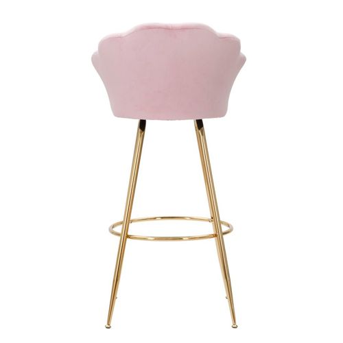 Tabouret De Bar 55x53x110 Cm En Velours Rose Et Pieds Dorés Design Floral