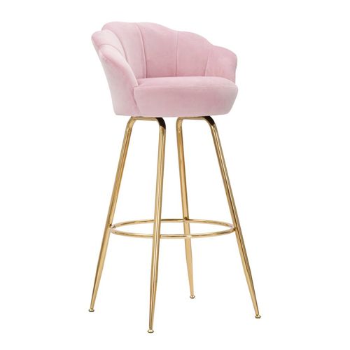 Tabouret De Bar 55x53x110 Cm En Velours Rose Et Pieds Dorés Design Floral