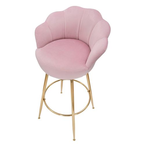 Tabouret De Bar 55x53x110 Cm En Velours Rose Et Pieds Dorés Design Floral
