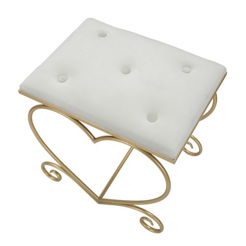 Tabouret Élégant 50x37,5x51,5 Cm Métal Doré Et Velours Crème Cœur Design