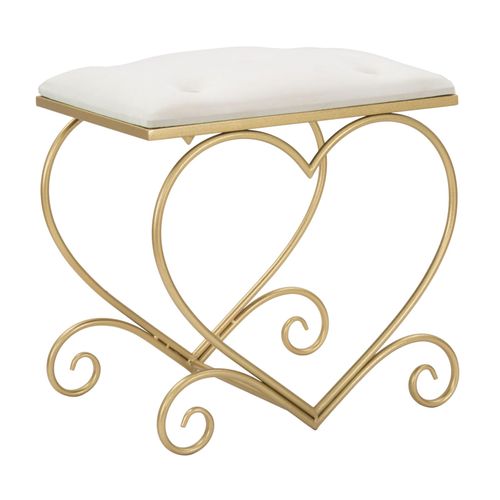 Tabouret Élégant 50x37,5x51,5 Cm Métal Doré Et Velours Crème Cœur Design