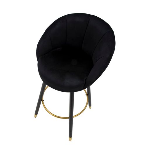 Tabouret De Bar 55x56x104 Cm Velours Noir Pieds Bois Et Métal Doré