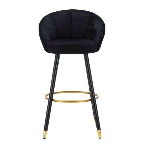 Tabouret De Bar 55x56x104 Cm Velours Noir Pieds Bois Et Métal Doré