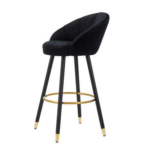 Tabouret De Bar 55x56x104 Cm Velours Noir Pieds Bois Et Métal Doré
