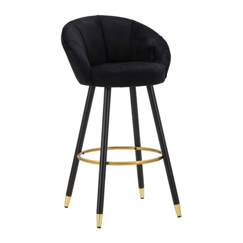 Tabouret De Bar 55x56x104 Cm Velours Noir Pieds Bois Et Métal Doré